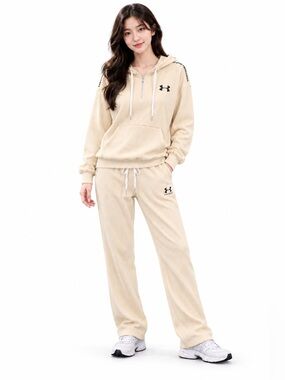 Under Armour Women's Cream Track Pants & Hoodie Set, Size L